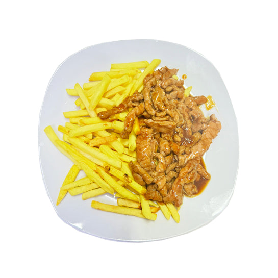 ternera con patatas fritas